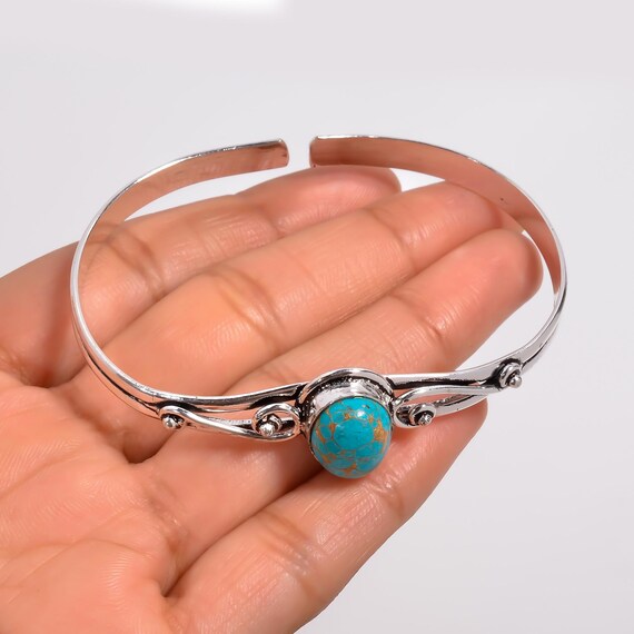 AAA+ Turquoise Bangle 925 Sterling Silver Cuff Bracelet