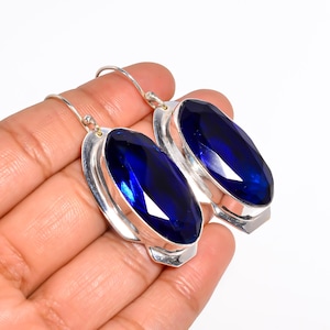Blue Sapphire Earrings, 925 Sterling Silver, studs, Statement Earring, Sapphire Dangle Earring, Earring For Women.