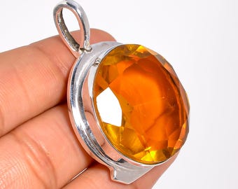 AAA + Citrin Anhänger, Minimalist Sterling Silber, Jahrestag Geschenk