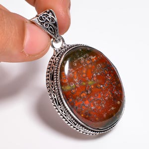 Fabulous Bloodstone Gemstone Pendant, 925 Sterling Silver, Vintage Pendant Jewelry, Christmas Gift, Pendant For Necklace Jewelry.