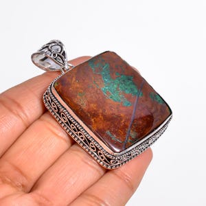 Chrysocolla Pendant, Chrysocolla Necklace, 925 Sterling Silver Pendant, Chrysocolla Crystal Pendant, Healing Necklace For Women.
