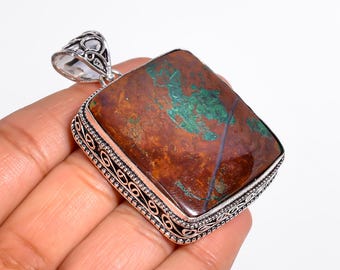 Pendentif chrysocolle, collier chrysocolle, pendentif en argent sterling 925, pendentif chrysocolle en cristal, collier de guérison pour femme.