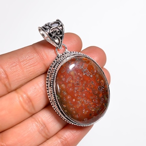 Genuine Bloodstone Gemstone Pendant, 925 Sterling Silver, Vintage Pendant Jewelry, Christmas Gift, Pendant For Necklace Jewelry.