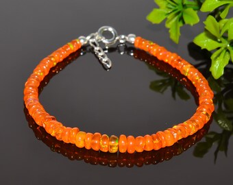 Handmade Orange Opal Bracelet – Silver Plated Boho Gemstone Jewelry