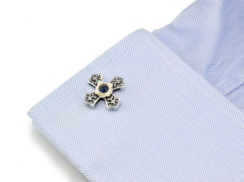 White Gold Electroplated Crystal Rhinestone Cross Cufflinks