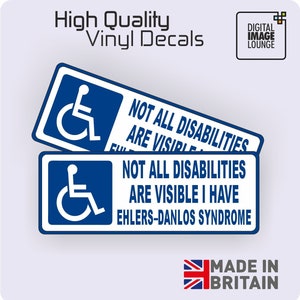 2 X Ehlers Danlos Syndrome Car Sticker - Not All Disabilities Are Visible - Disability Mobility Car Parking Window Bumper STICKER