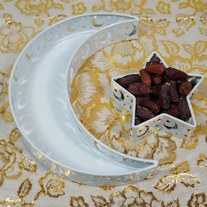 Moon and star Ramadan and eid tray decorative islamic tray in white