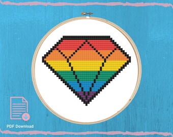 Orgullo Arco Iris Diamante Punto de Cruz / Patrón PDF Descarga Instantánea