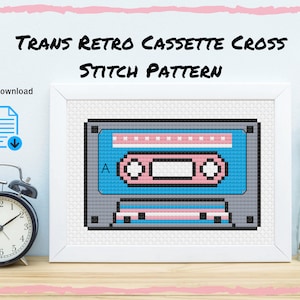 Trans Flag Cassette Tape Cross Stitch - PDF Pattern Instant Download