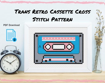 Trans Flag Cassette Tape Cross Stitch - Patrón PDF Descarga instantánea