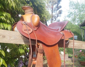 Silla de caballo Western Barrel, piel de becerro, acero inoxidable