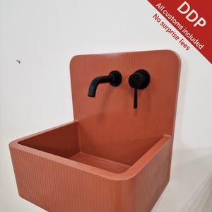 Modern Pinstripe Concrete Bucket Sink - Wall Mounted Bathroom Basin - DDP (All taxes & duties included)