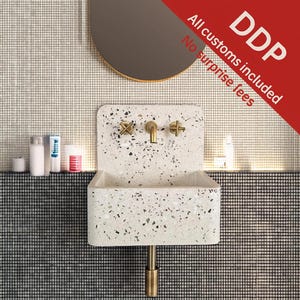 Terrazzo Concrete Bucket Sink: Wall Mounted Bathroom Utility Sink - DDP (All taxes & duties included)