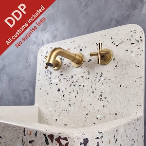 Terrazzo Concrete Wall Mount Sink: Modern Bathroom Basin - DDP (All taxes & duties included)