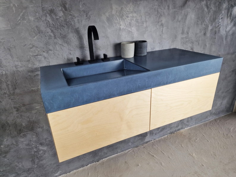 Floating Bathroom Vanity Concrete Countertop Integrated Ramp Etsy