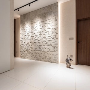 Geometric Concrete Wall Tile: Aztec Textured Accent Decor