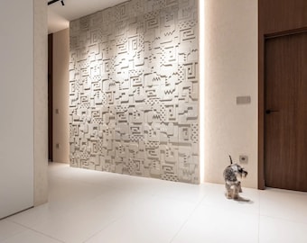 Geometric Concrete Wall Tile: Aztec Textured Accent Decor
