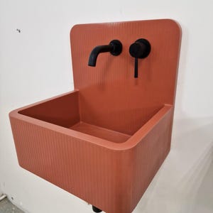 Modern Pinstripe Concrete Bucket Sink - Wall Mounted Bathroom Basin - DDP (All taxes & duties included)