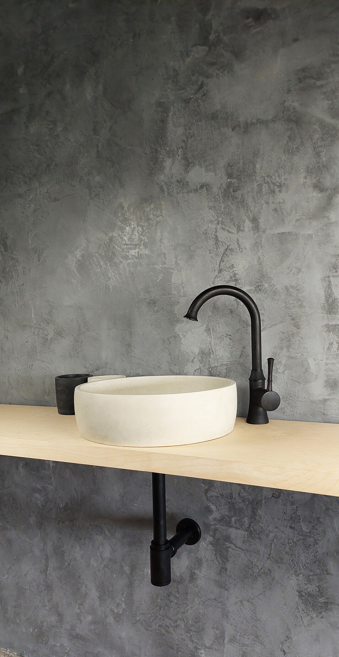 White Round Concrete Vessel Sink, Bathroom Vanity Top Sink, Handmade