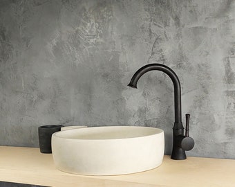 White Round Concrete Vessel Sink, Bathroom Vanity Top Sink, Handmade Small Cement Wash Basin,  Above Counter Concrete Sink Bowl