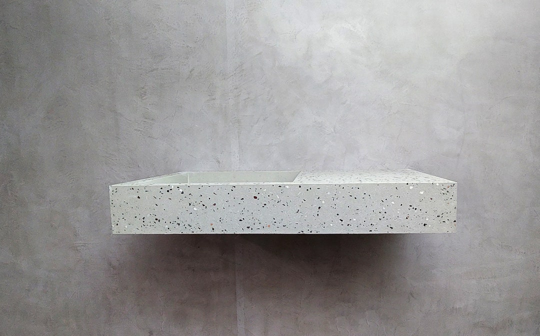 White Terrazzo Concrete Floating Sink Suspended Wall Mount Etsy
