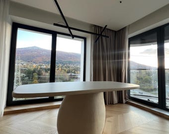 Mesa de comedor de microcemento hecha a mano: mesa de piedra minimalista moderna
