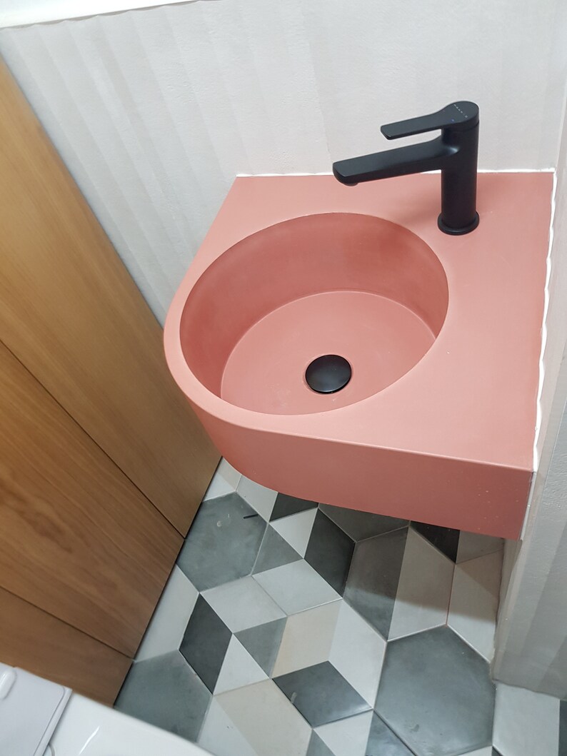 Corner Concrete Sink Pink Bathroom Sink Cement Sink Wall Etsy