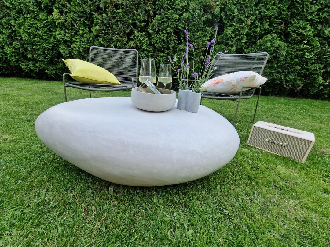 Unique Faux Stone Coffee Table Rock Shape Contemporary Living Room Furniture, Artisan Concrete