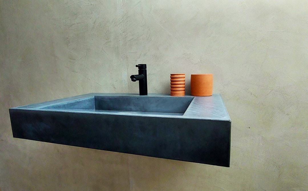 Floating Wall Mounted Concrete Sink Halfthrough Bathroom Etsy 日本