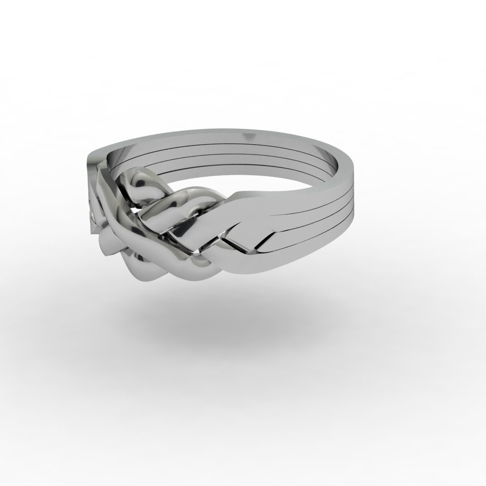 Womens Mens Turkish Sterling Solid Silver Puzzle Ring 4 Band 925