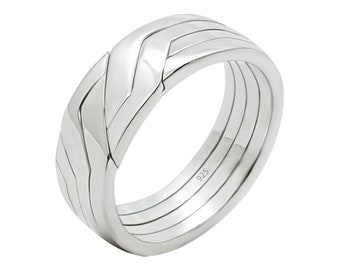 Puzzelring handgemaakte Turkse puzzelring 4-band zilveren puzzelring 925 sterling zilveren puzzel trouwring in elkaar grijpende knoop