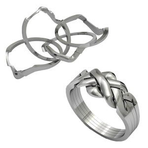 womens mens Turkish sterling solid silver puzzle ring, 4 band 925 interlocking knot friendship regular priginal plain polished puzzle ring image 1