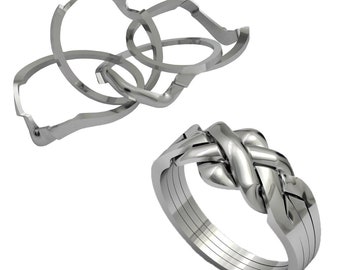 anello puzzle da donna e da uomo in argento massiccio turco sterling, anello puzzle a 4 bande 925 con nodo ad incastro, anello puzzle regolare originale liscio lucido