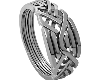 Handmade Sterling Silver Puzzle Ring, 6 Band Interlocking Knot, Friendship Ring