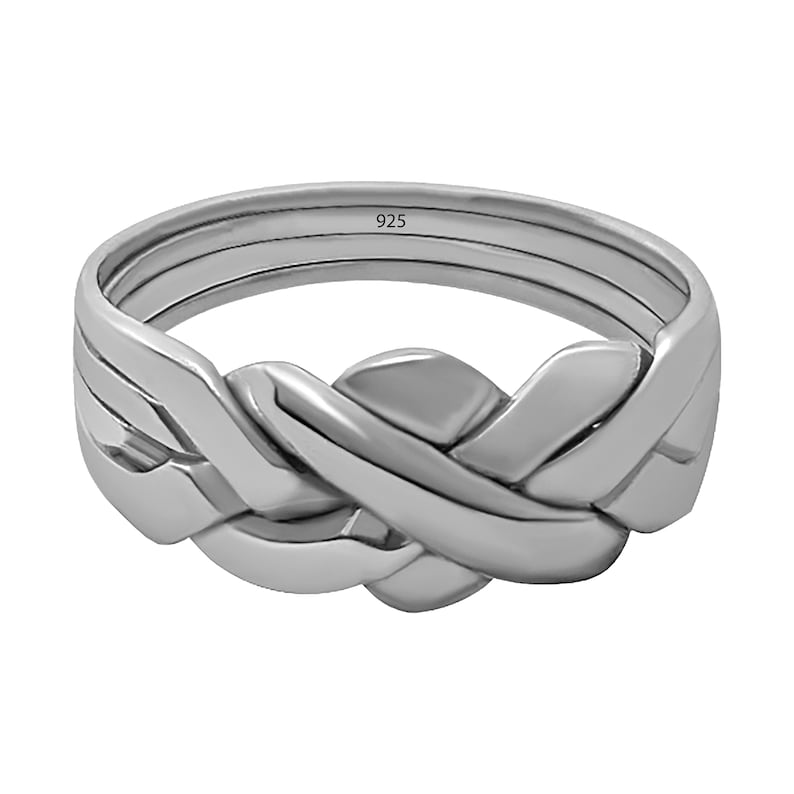 Womens mens Turkish sterling solid silver puzzle ring 4 ...