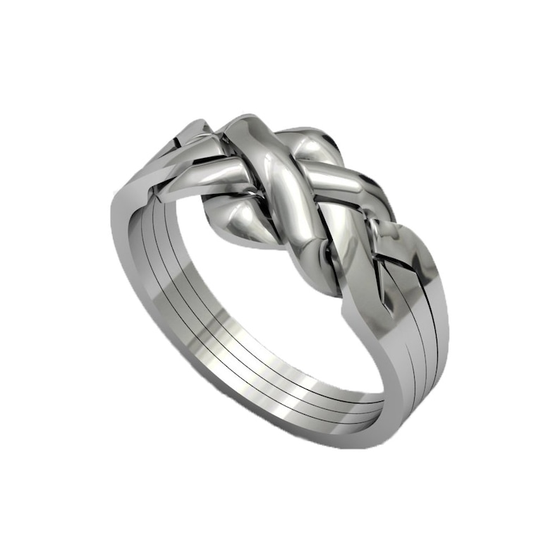 womens mens Turkish sterling solid silver puzzle ring, 4 band 925 interlocking knot friendship regular priginal plain polished puzzle ring image 2