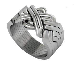 womens mens Turkish sterling solid silver puzzle ring, 8 band  heavy and thick 925 interlocking knot