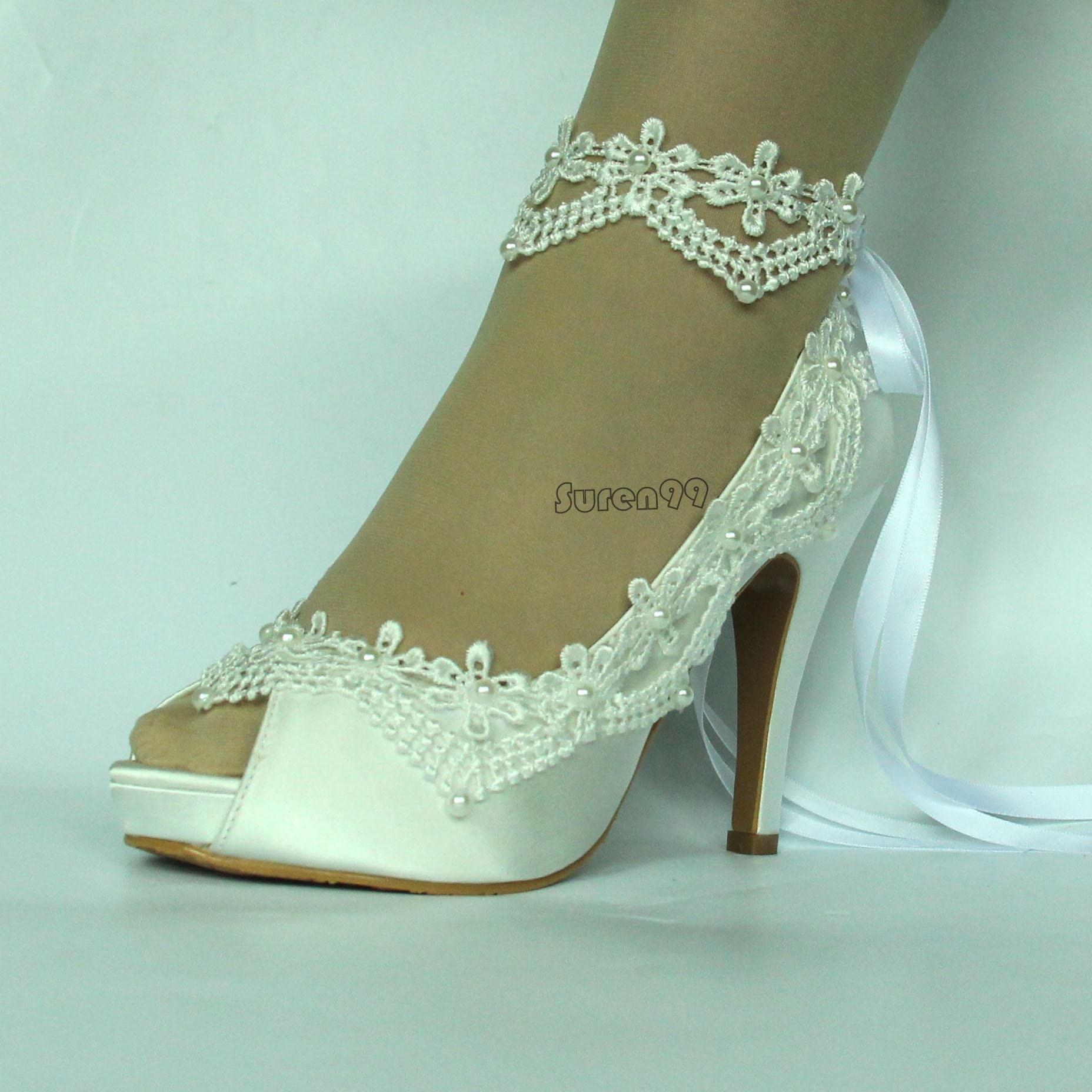 White Wedding Shoes Lace Bridal Shoes Pearls Wedding Shoes - Etsy