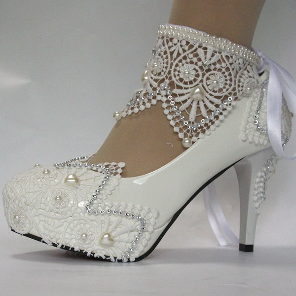 Wedding Shoes Bridal Ankle Strap Block Heel Rhinestone Light Ivory Shoes for Party Dress Evening Shoes