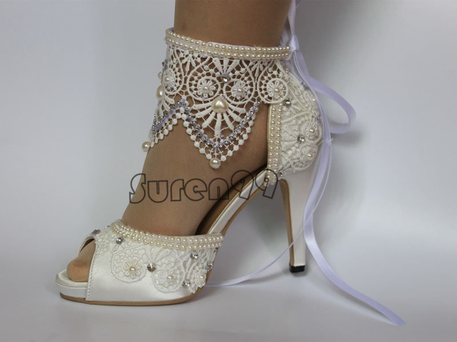 strappy ivory wedding shoes