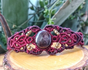 Ruby Macrame Bracelet: Handmade Spiritual Jewelry with Bronze Beads