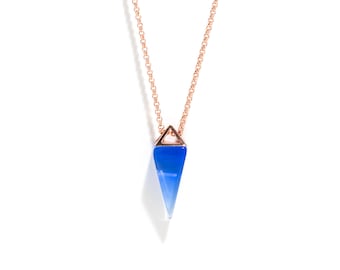 Siberian Blue Quartz Pyramid Apex Necklace, Rose Gold, Blue Crystal, Spiritual Gifts, Anxiety Necklace, Angel Aura, Crystal, Gift