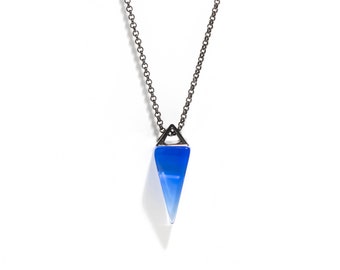 Black Silver, Siberian Blue Quartz Pyramid Apex Necklace, Blue Crystal, Spiritual Gifts, Anxiety Necklace, Angel Aura, Crystal, Gift