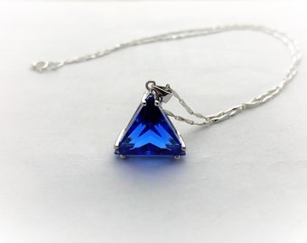 Siberian Blue Quartz Pyramid Pendant, Blue Crystal, Spiritual Gifts, Anxiety Necklace, Blue Quartz, Triangle, Sterling Silver, Crystal, Gift