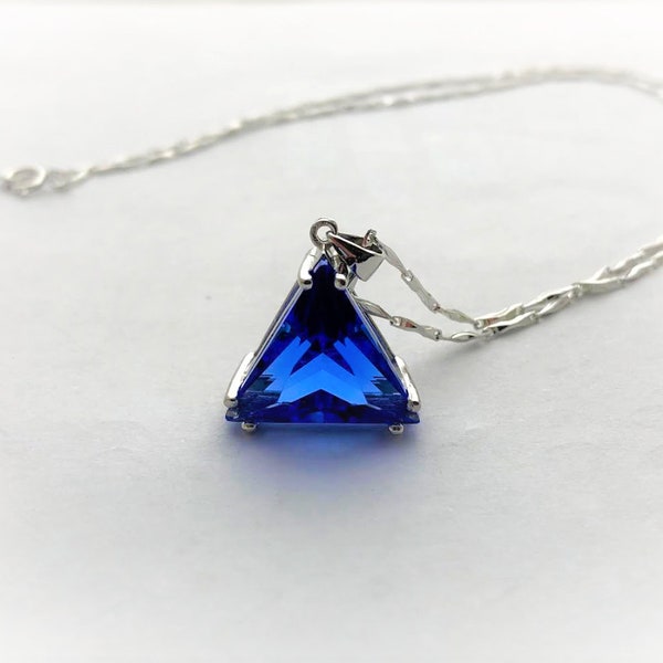 Siberian Blue Quartz Pyramid Pendant, Blue Crystal, Spiritual Gifts, Anxiety Necklace, Blue Quartz, Triangle, Sterling Silver, Crystal, Gift