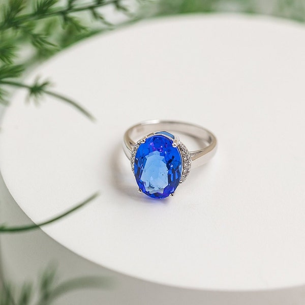 Siberian Blue Quartz Oval Ring, Engel Aura Quarz, Aura Kreation, blauer Heilkristall, Sorgenstein, Geist Quarz, Aqua Aura, Stressabbau