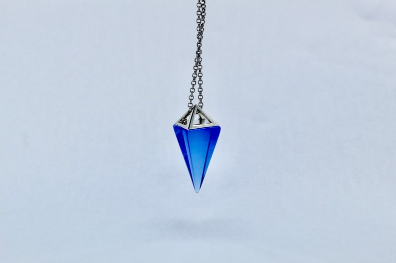 Siberian Blue Quartz Pyramid Apex Necklace, Blue Crystal, Spiritual Gifts, Anxiety Necklace, Angel Aura, Sterling Silver, Crystal, Gift image 1