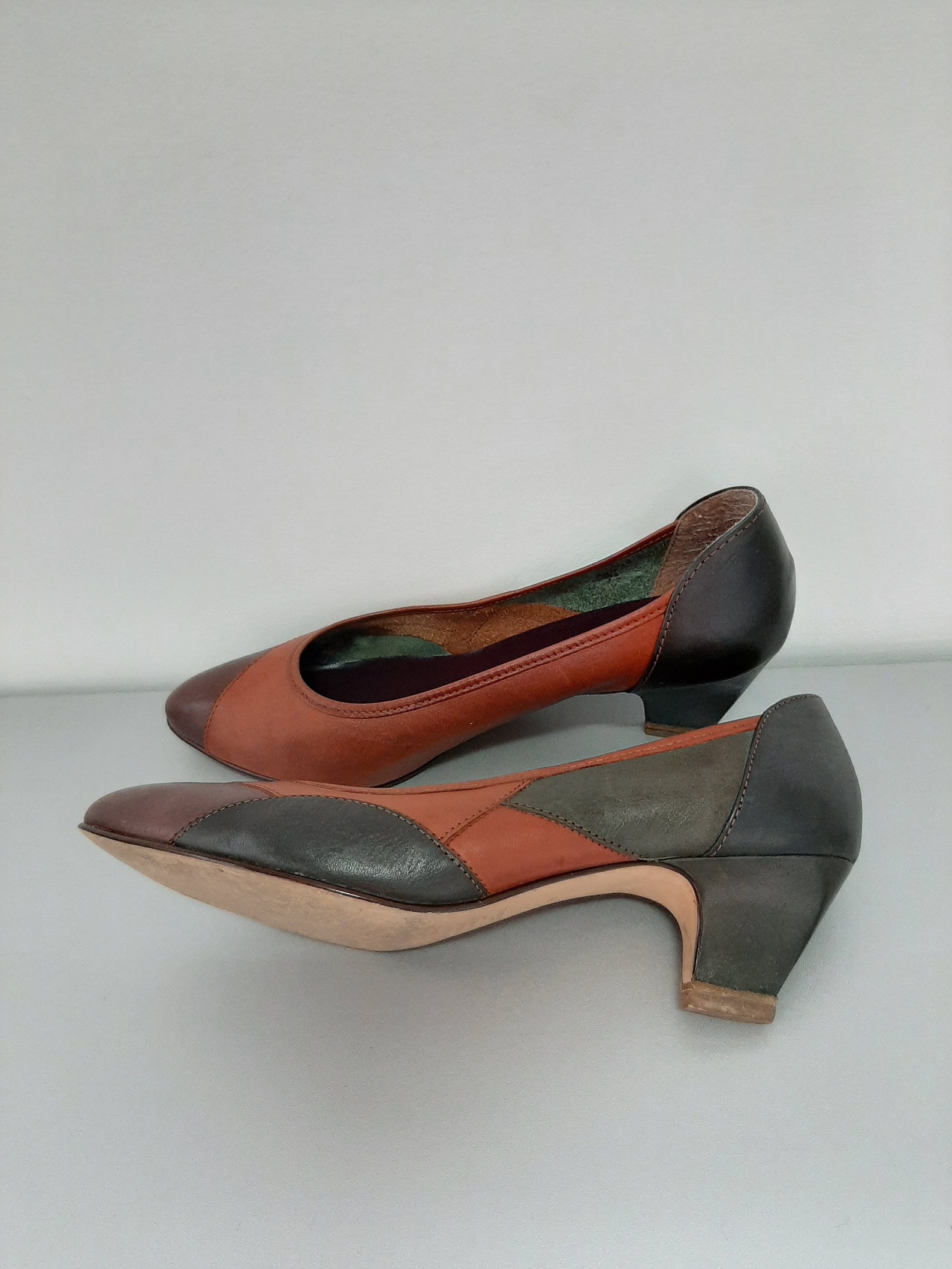 Vintage jaren '80 Elegante lederen veelkleurige schoenen Etsy