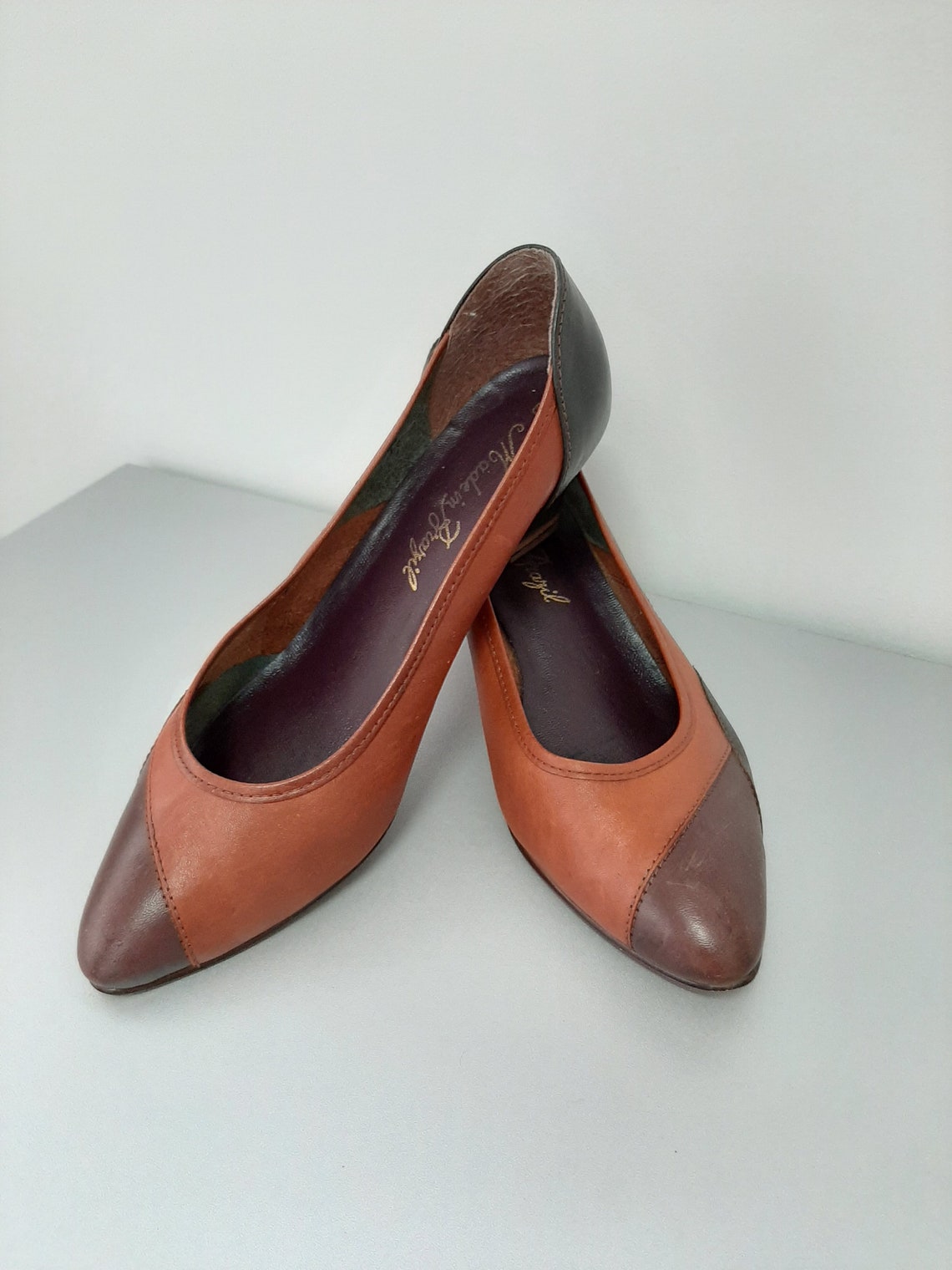 Vintage jaren '80 Elegante lederen veelkleurige schoenen Etsy