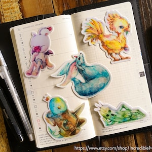 FFXV Vinyl Watercolor Mascot Stickers - Moogle, Cactuar, Chocobo, Carbuncle, Tonberry